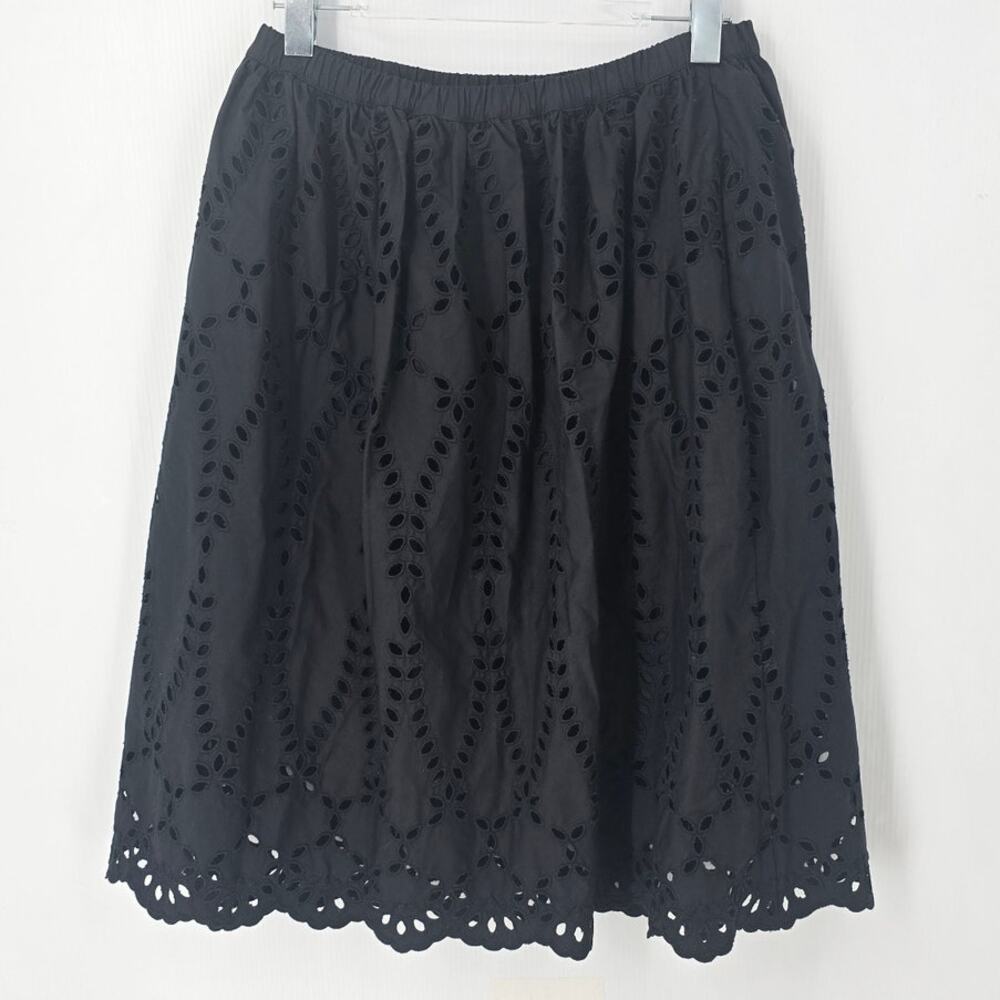 Frank & Eileen Grace Black Eyelet Cotton Skirt Elastic Waist Midi Medium Preppy